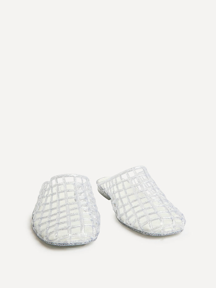 Ripple Silver Glitter Jelly Mules