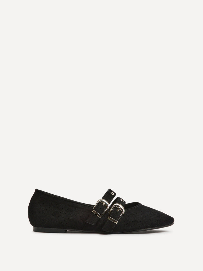 Rogue Black Ballet Flats With Eyelet Detail