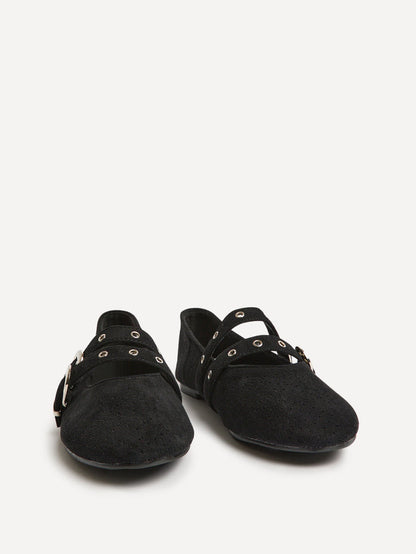 Rogue Black Ballet Flats With Eyelet Detail