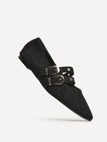 Rogue Black Ballet Flats With Eyelet Detail