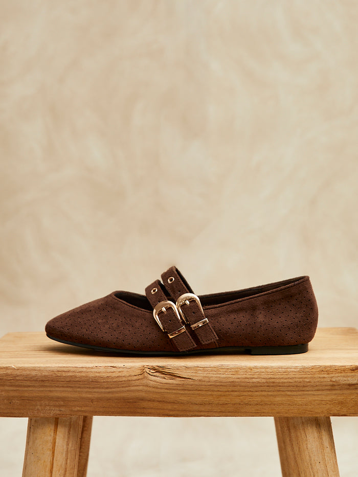Rogue Brown Ballet Flats With Eyelet Detail
