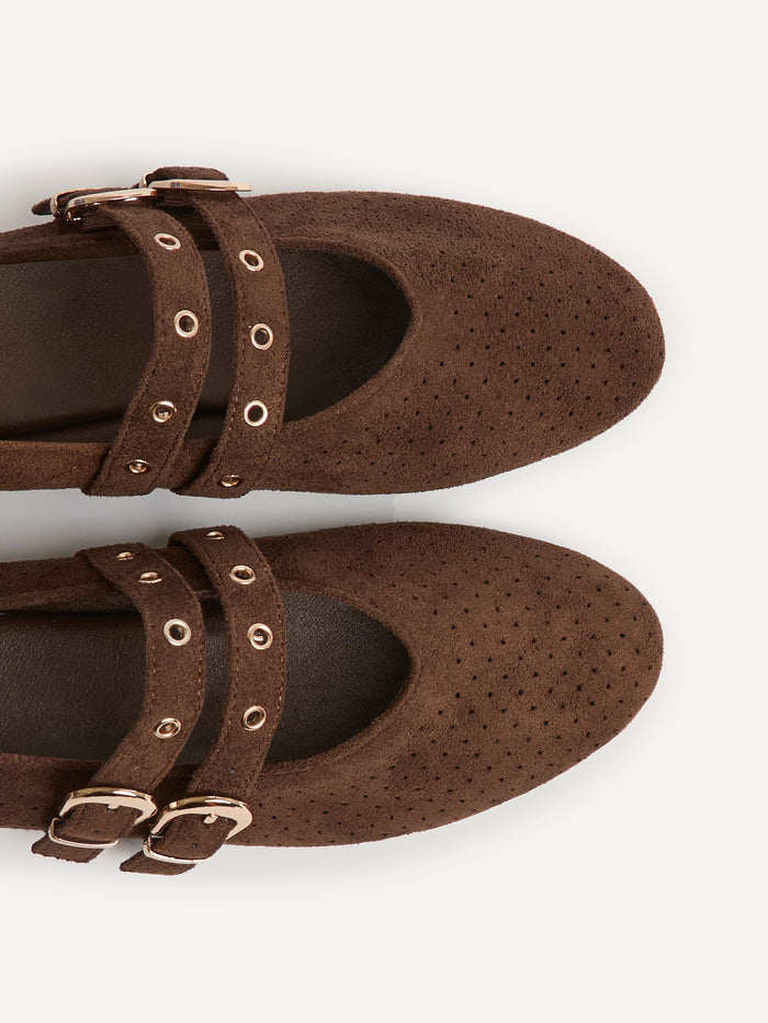 Rogue Brown Ballet Flats With Eyelet Detail