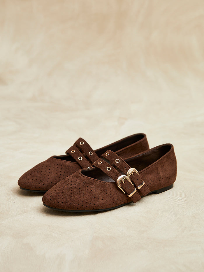 Rogue Brown Ballet Flats With Eyelet Detail