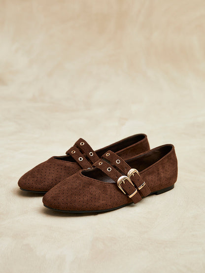 Rogue Brown Ballet Flats With Eyelet Detail