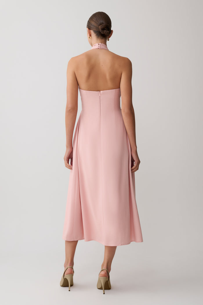 Rosie Linen Halter Midi Dress - Pink