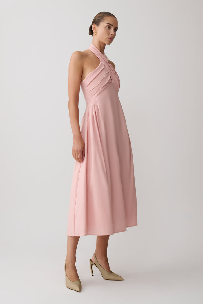 Rosie Linen Halter Midi Dress - Pink