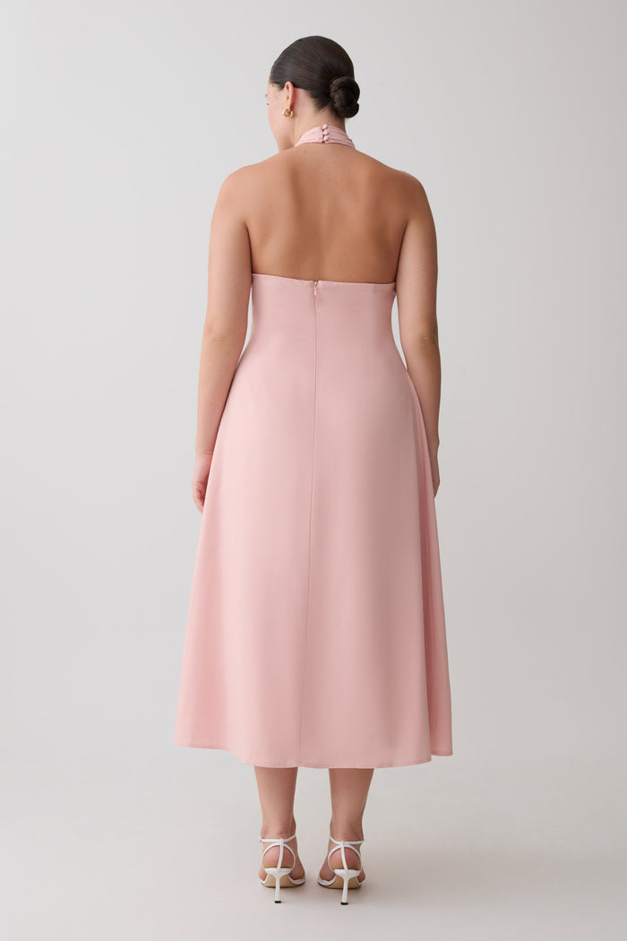 Rosie Linen Halter Midi Dress - Pink
