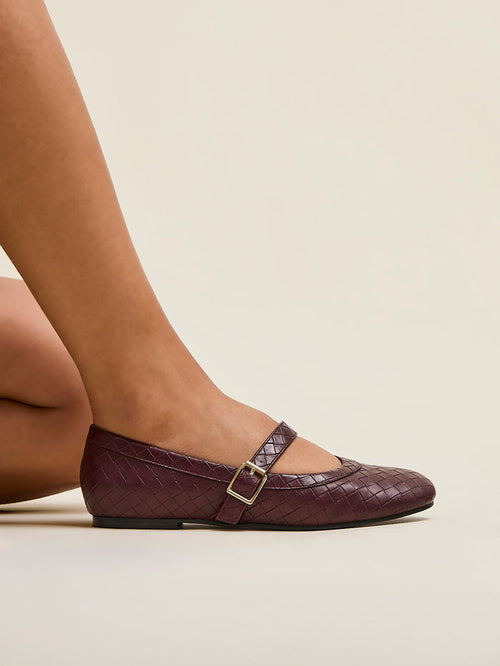 Routine Burgundy Woven Effect Ballet Flats