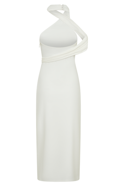 Sable Crossover Crepe Midi Dress - White