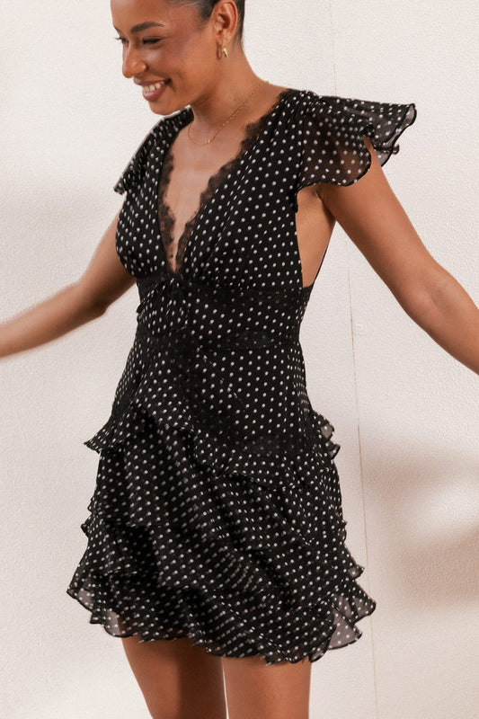 DRESSES Saint Mini Dress - Black Polka Dot