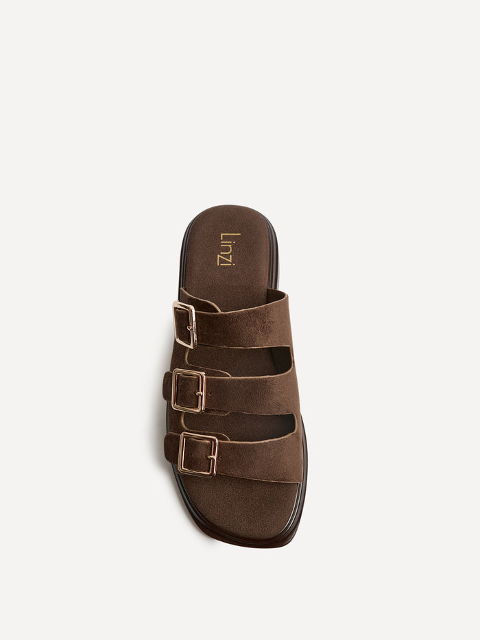 Satellite Brown Faux Suede Flat Sandals