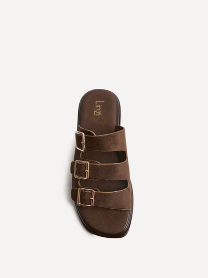 Satellite Brown Faux Suede Flat Sandals