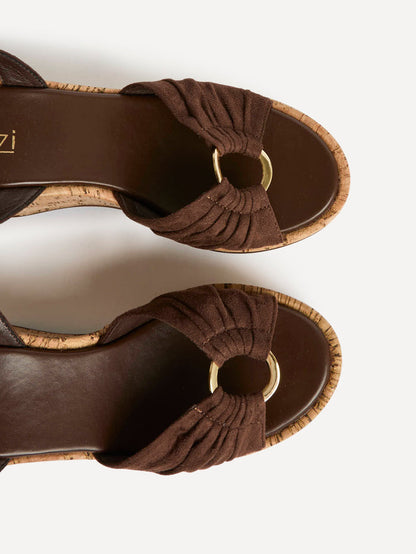 Saxon Brown Suede Wedge Sandals