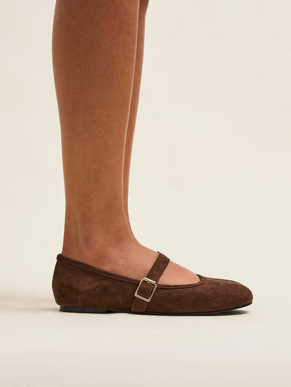 Schedule Brown Faux Suede Ballet Flats