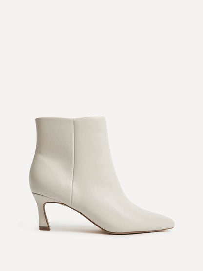 Secured Ivory Faux Leather Stiletto Ankle Boots