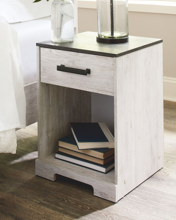 Shawburn - One Drawer Night Stand - Whitewash / Charcoal Gray