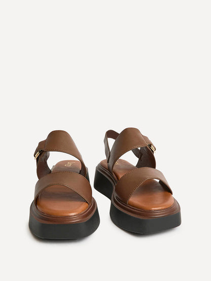 Shift Brown Faux Leather Flatform Sandals