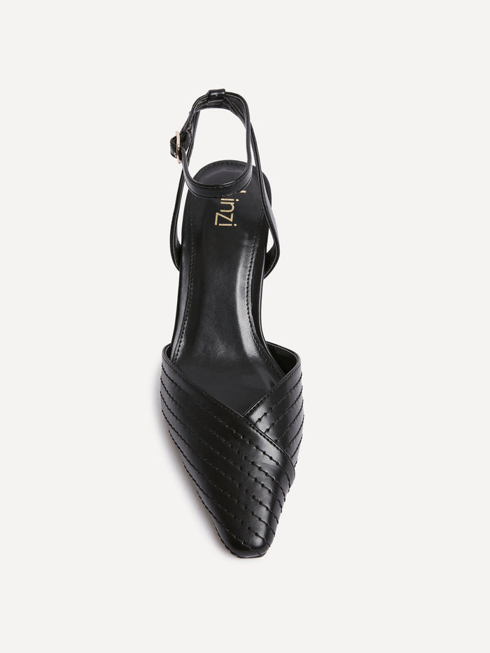 Siren Black Faux Leather Quilted Court Heels