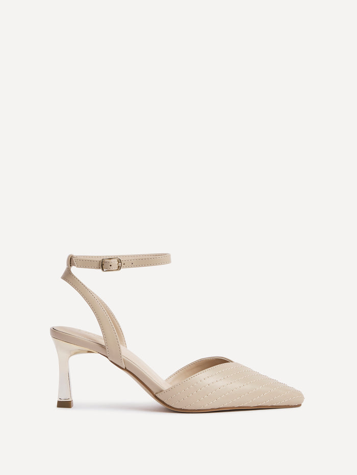 Siren Nude Faux Leather Quilted Court Heels