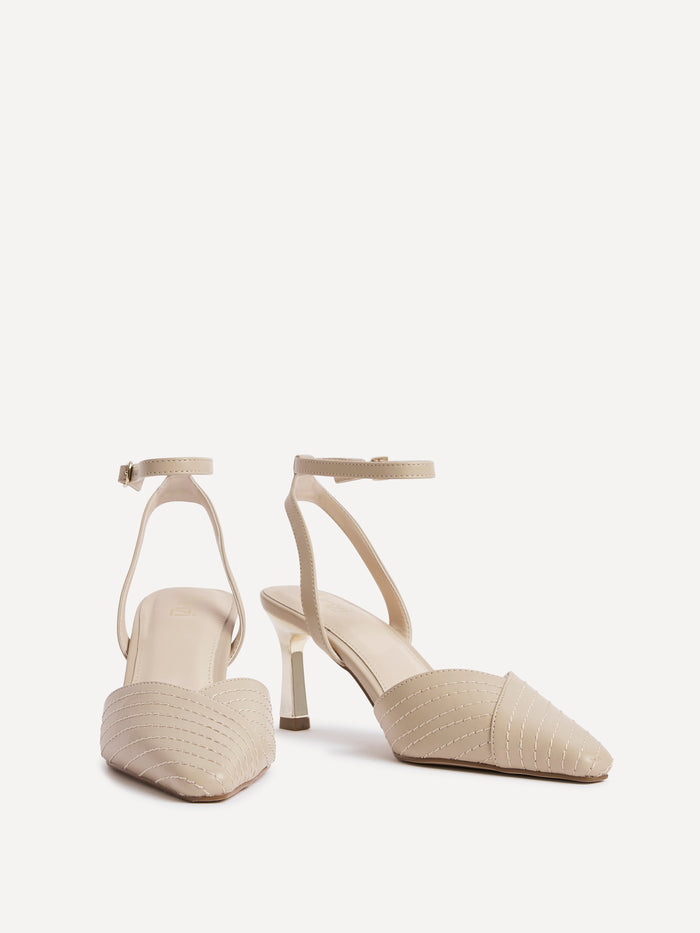 Siren Nude Faux Leather Quilted Court Heels