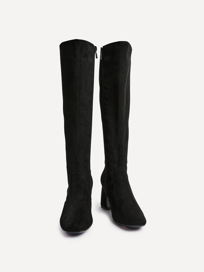 Slate Black Faux Suede Long Heeled Boots