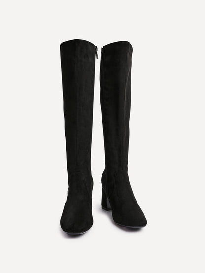 Slate Black Faux Suede Long Heeled Boots