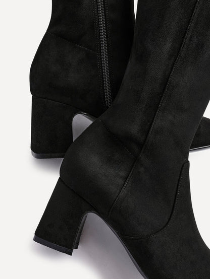 Slate Black Faux Suede Long Heeled Boots
