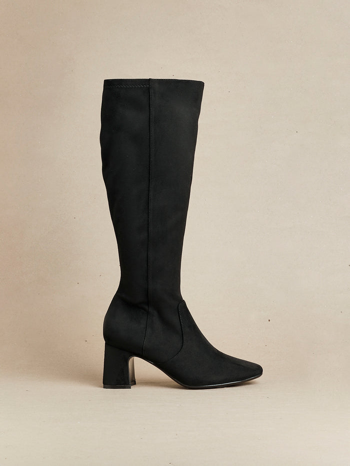 Slate Black Faux Suede Long Heeled Boots