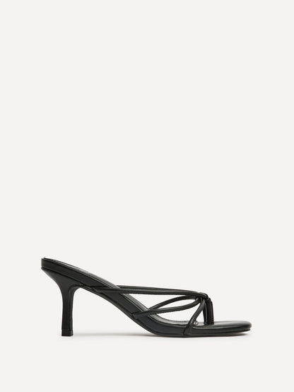 Solis Black Strappy Mule Heels