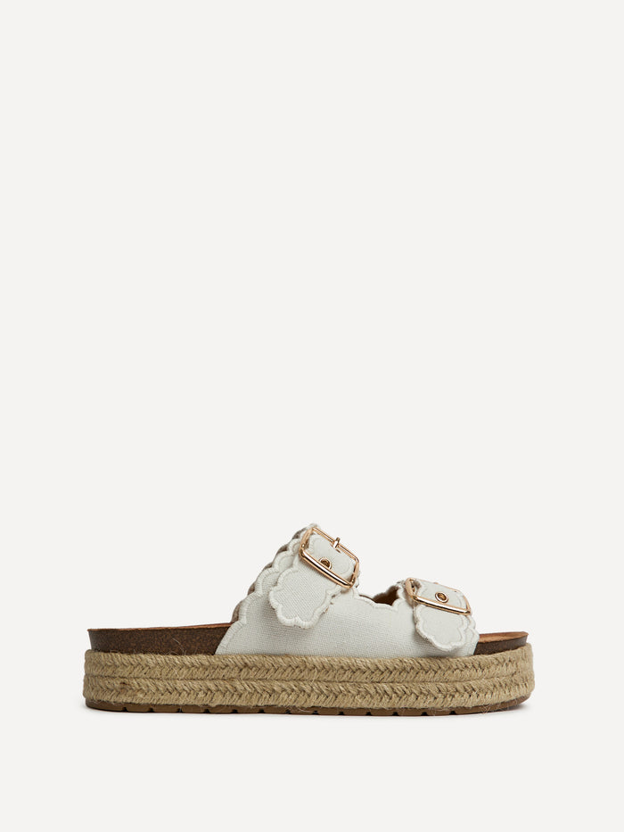 Sonnet White Double Buckle Flatform Sandals