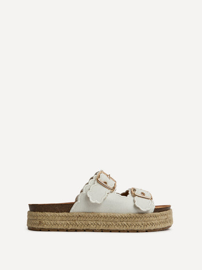 Sonnet White Double Buckle Flatform Sandals
