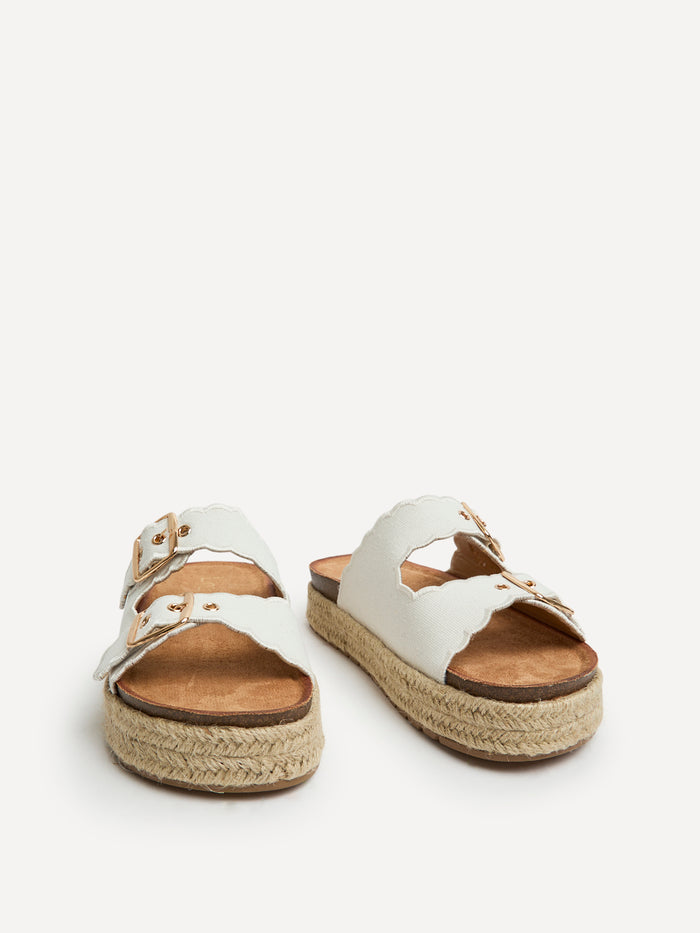 Sonnet White Double Buckle Flatform Sandals