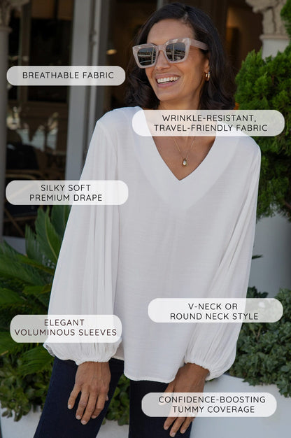 Sophia V-Neck Long Sleeve Top Burnt Caramel