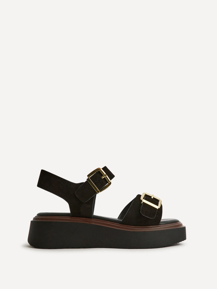 Source Wide Fit Black Flatform Sandals