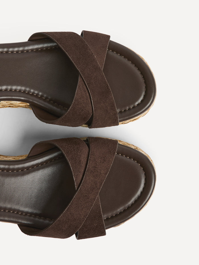 Spritz Wide Fit Brown Flatform Sandals