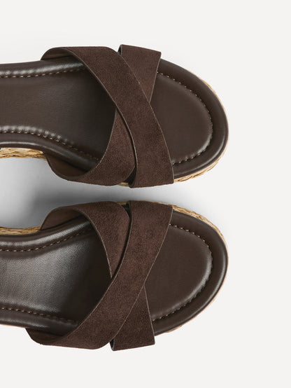 Spritz Wide Fit Brown Flatform Sandals