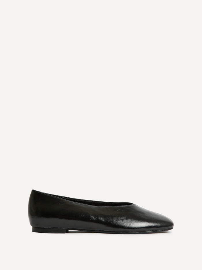Structure Black Faux Leather Square Toe Ballet Flats