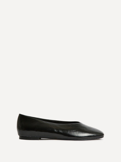 Structure Black Faux Leather Square Toe Ballet Flats