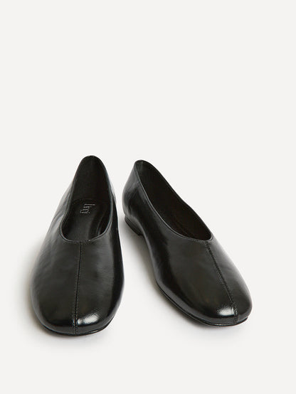 Structure Black Faux Leather Square Toe Ballet Flats