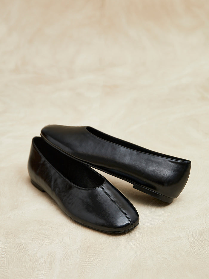 Structure Black Faux Leather Square Toe Ballet Flats