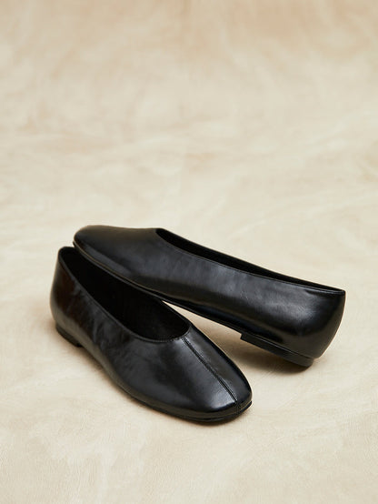 Structure Black Faux Leather Square Toe Ballet Flats