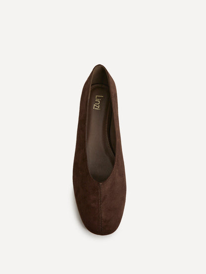 Structure Brown Faux Suede Square Toe Ballet Flats
