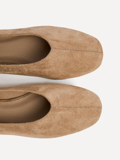 Structure Taupe Faux Suede Square Toe Ballet Flats
