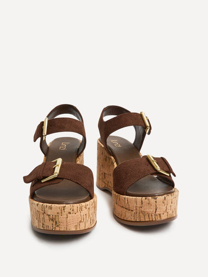 Sync Brown Faux Suede Wedge Sandals