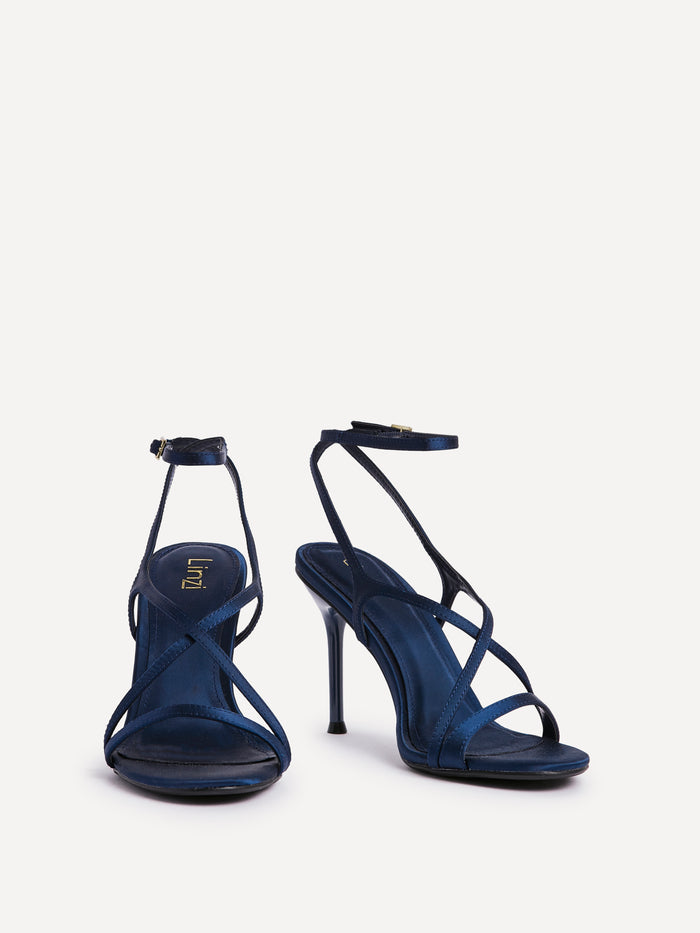 Taliya Navy Satin Strappy Stiletto Heels