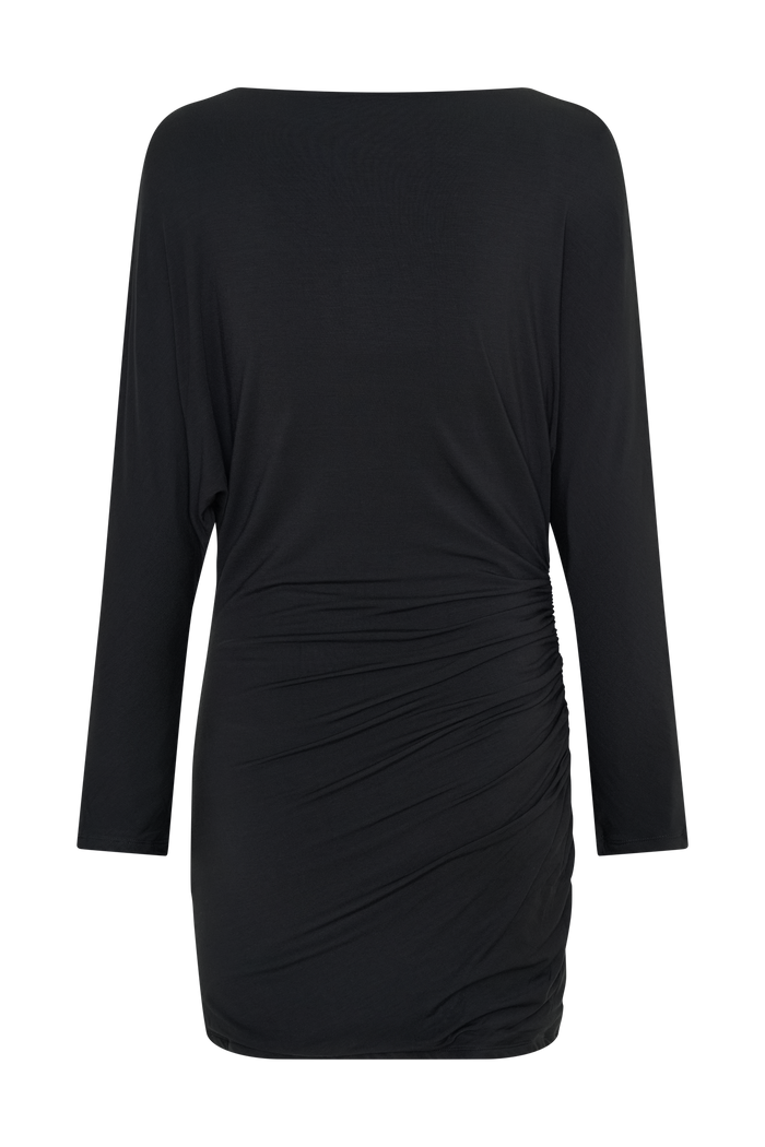 Thao Long Sleeve Gathered Mini Dress - Dark Charcoal