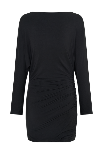 Thao Long Sleeve Gathered Mini Dress - Dark Charcoal