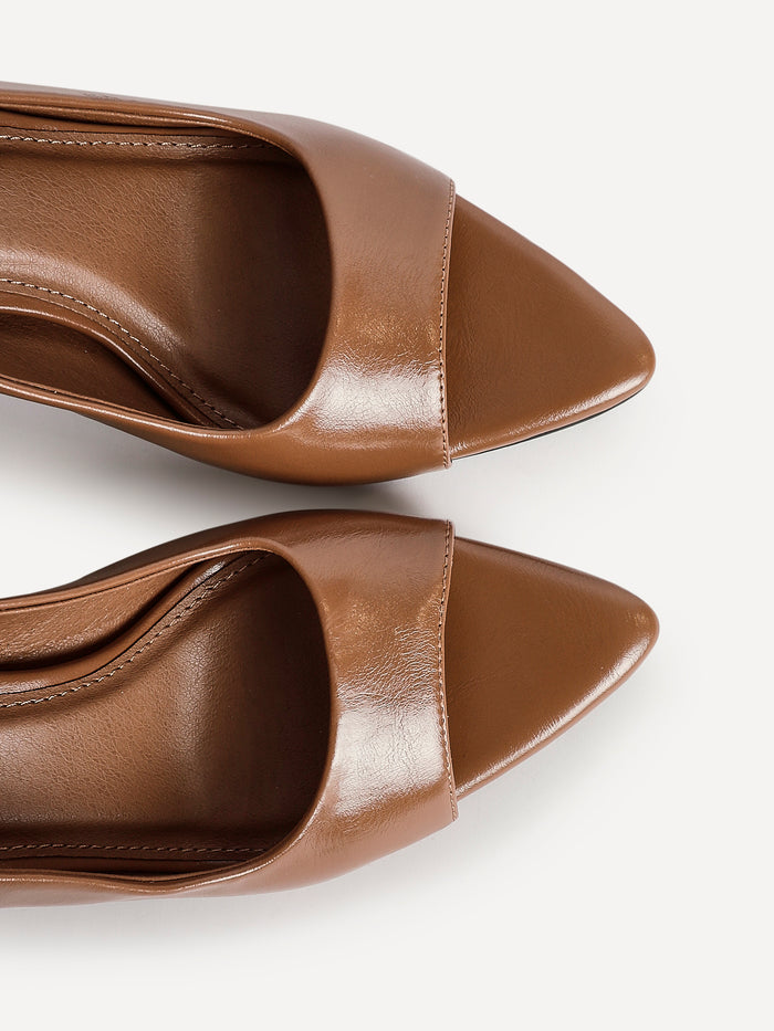 Tokyo Camel Faux Leather Peep Toe Heels