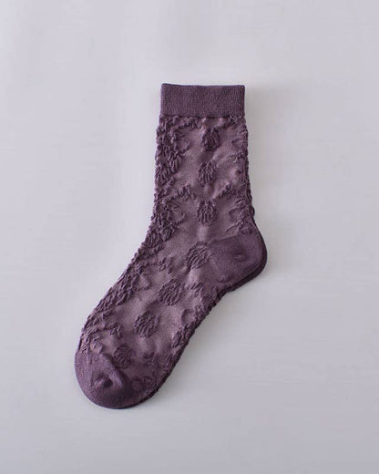 Tourtiwi, Mid-Calf Socks, Retro Embossed Three-Dimensional Pattern