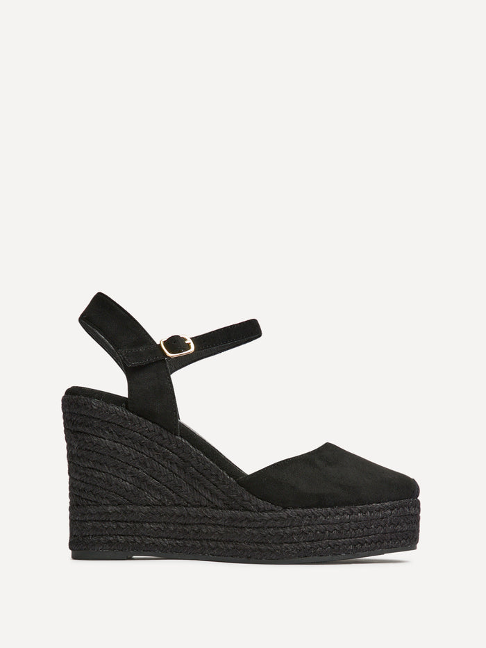 True Black Faux Suede Espadrille Wedges
